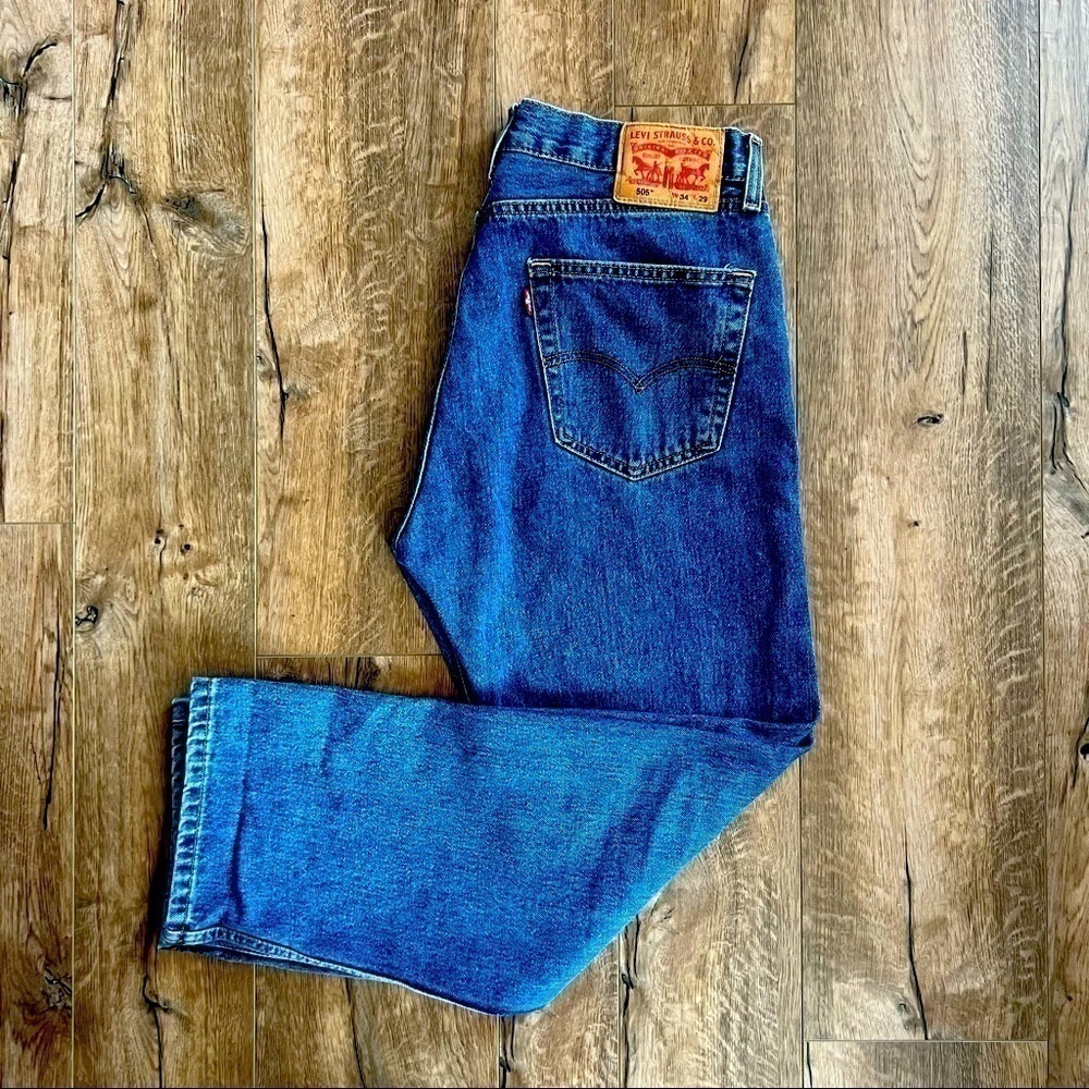Levi’s 505 Regular Straight Leg Distressed Denim Jeans